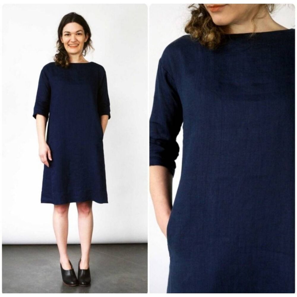 Sugar Candy Mountain Linen Nico Dress Sz‎ M Black Minimalist Neutral Natural USA